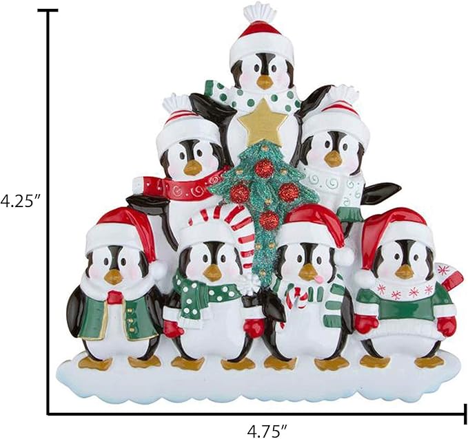 3D Penguin Family of 7 Ornament 2025 Personalized Family Christmas Ornaments 2025 | Snowy Tree Holiday Penguins Personalized Tree Ornaments for Grandchildren Siblings & Grandkids of Seven Ornament