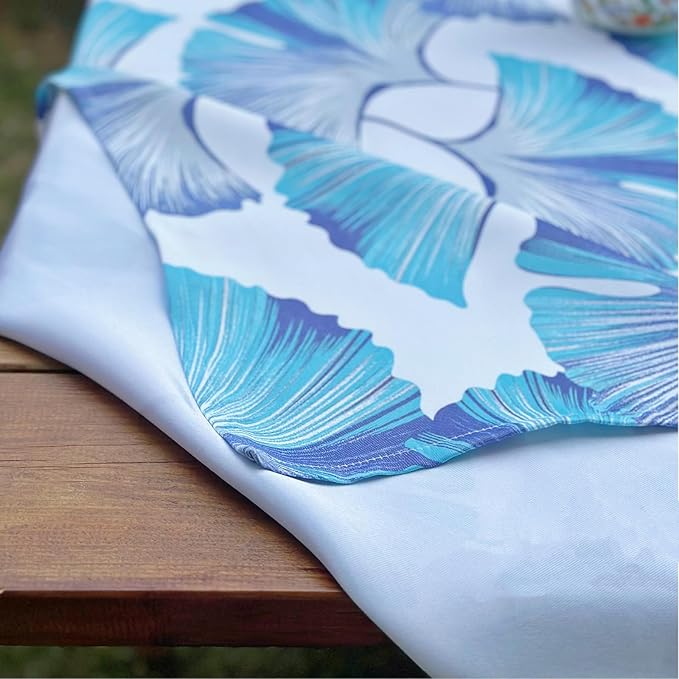 Rectangle Outdoor Tablecloth, Waterproof Washable Table Cloth, Ginkgo Leaf Pattern Table Cover for Dining, Farmhouse, Party - Spring Summer, 60''x120'', Blue Floral