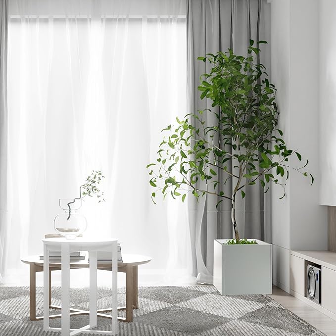 White Steel Planter Square Outdoor Planters Galvanized Steel Planter Box Indoor Metal Large Planters Cube Heavy Duty Flower Pot 16 Inch Modern Commercial Residential for Trees Patio Deck Yard Garden