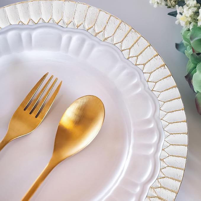 13" White Chargers for Dinner Plates, Decorative Charger Plates, Plastic Charger & Service Plate 6 Pack Table Setting Bulk Wedding, Thanksgiving, Festival
