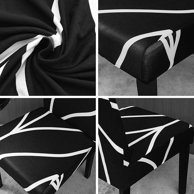 JQinHome Black Chair Covers for Dining Room Set of 6, High Stretch Removable Washable Parsons Chair Slipcover for Home Party Hotel Wedding Ceremony (6PCS, Geometric)