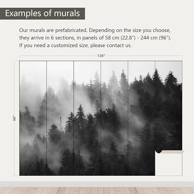 AFZEVEB-Dark Misty Forest Wallpaper Wall murals for Bedroom 136"x96" (Not Peel and Stick)