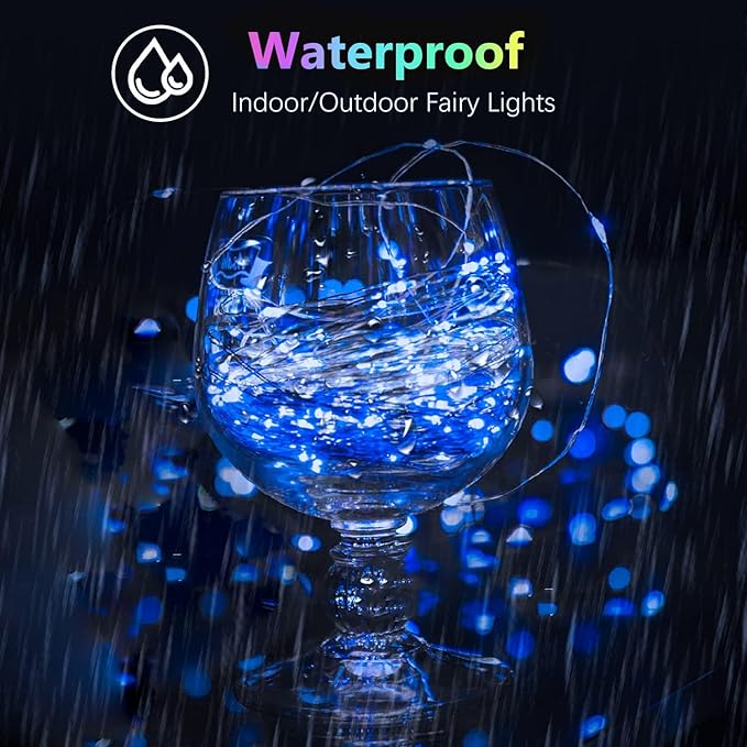 2 Pack Each 33Ft 100LED Battery Operated Fairy Lights with Remote, Waterproof Battery Christmas Twinkle Light with Timer, String Lights for Bedroom Christmas Decorations (Blue)