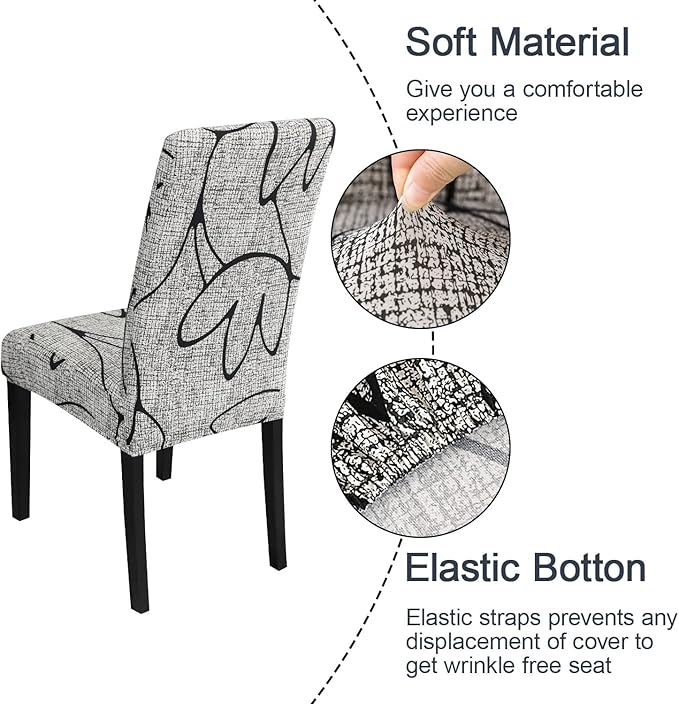 JQinHome Pattern Chair Covers for Dining Room Set of 6, High Stretch Removable Washable Parsons Chair Slipcover for Home Party Hotel Wedding Ceremony (6PCS, Lotus Gray)