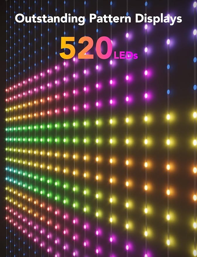 Govee Curtain Lights, Smart LED Color Changing Wall Lights, Dynamic DIY Curtain String Lights for Bedroom Living Room Holiday Decor, Outdoor IP65 Waterproof，4.9x6.6ft, 520 RGBIC LED