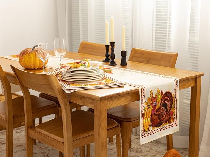YiHomer Fall Thanksgiving Tabletop Collection for Kitchen Dining Decoration Parties Harvest, Harvest Party, Table Runner, 14 x 108