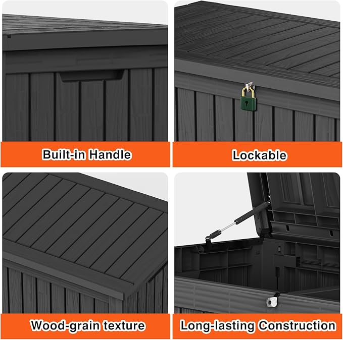 150 Gallon Deck Box Large Outdoor Storage for Patio Furniture,Outdoor Cushions,Garden Tools and Pool Supplies,Waterproof,Resin,Lockable(Black)
