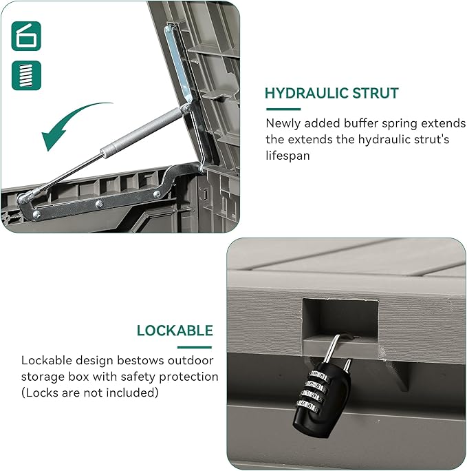 YITAHOME 100 Gallon Outdoor Storage Box, Large Water Resistant Resin Deck Box, Indoor Outdoor Lockable Storage Container for Patio, Garden, Cushions, Tools, Equipment (Taupe)