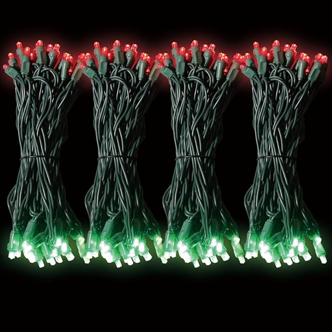600LED (12pk of 50L) String Lights,LED Christmas Lights, 6" SPACING,Green Wire,Red and Green