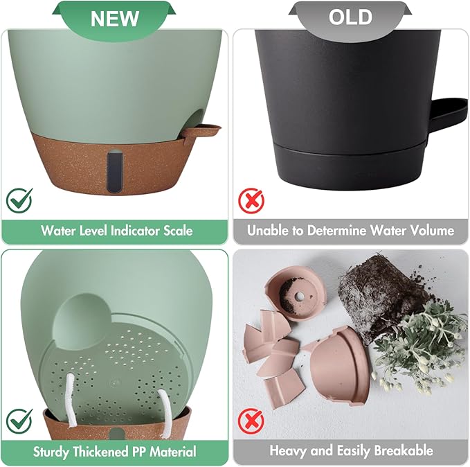 montresor 2 Pack 10 inch Plant Pots, PP Plastic Self Watering Planter with Drainage and Tray for Indoor Outdoor Plants, Water Level Window & Reservoir Flower Pots Decorative Planter (Green)