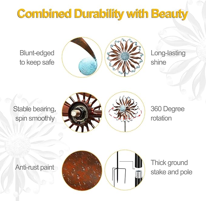 LimeHill Metal Wind Spinner for Garden and Yard - Kinetic Wind Spinners Outdoor Large (24 x 84 inches)