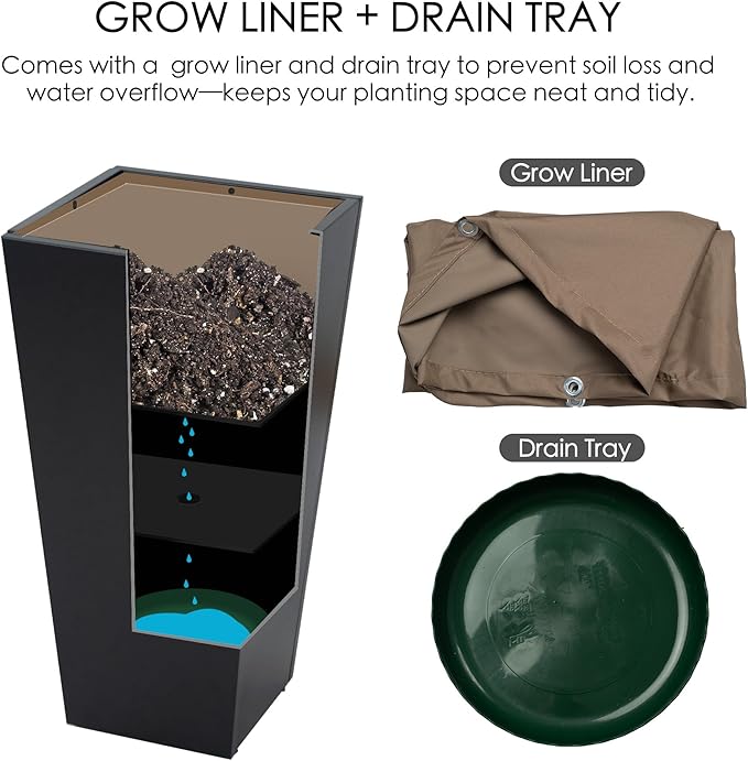 Kozyard 15.4" x 15.4" x 30" Tall Taper Black Metal Planter Flower Plant Pot Indoor Outdoor Planters Steel Flower Pot All-Weather Use with 2 Partition Panels for for Trees, Plants Flowers