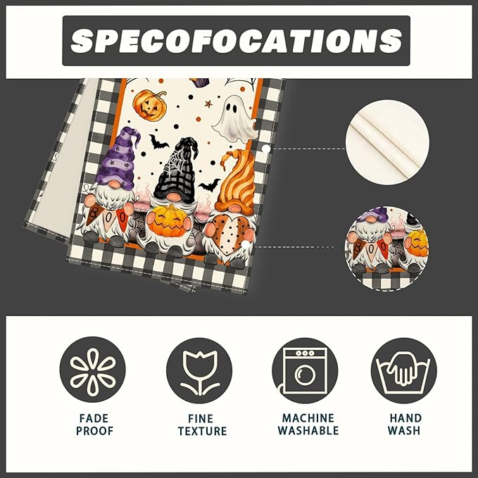 XCHI Spooky Boo Plaid Gnome Halloween Table Runner Party Table Decoration for Home Kitchen Dining Holiday Decor 13x60 Inch