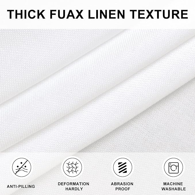 Hiasan Round Linen Table Cover 50 Inch - Wrinkle and Stain Resistant Washable Polyester Fabric Table Cloth for Dining Room Kitchen Party, White