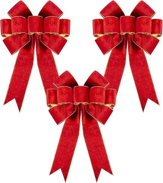 3pcs Large Christmas Bows Velvet Red Bows Holiday Red Christmas Bows Decorations for Wreath Velvet Bows Decor for Christmas Tree Topper, Front Door, Outdoor(14 * 12 inch)