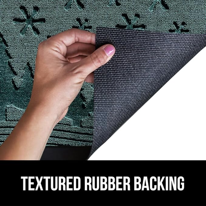 GORILLA GRIP 100% Waterproof All-Season WeatherMax Doormat 35x23, US Designed Natural Rubber, Stain and Fade Resistant, Low Profile Indoor Outdoor Door Mats, Easy Clean Patio Mat, Green Snowscape