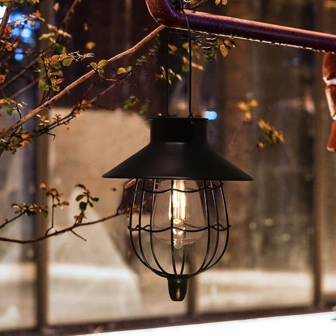 YAKii 6 Pack Solar Lantern Hanging Waterproof Outdoor Metal Solar Lamp with Warm White Light Decorate for Yard Garden Pathway Patio Porch (Black)