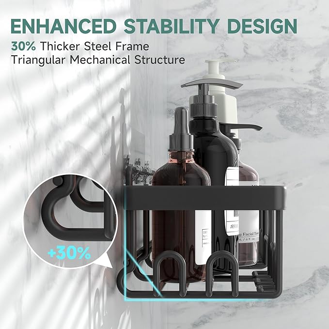 Veken Rustproof & Waterproof Shower Caddy 6-Pack, No Drilling Adhesive Shelves Rack with Soap Holder, Large Capacity Bathroom Organizers and Storage, Wall-Mounted Kitchen & Home Decor