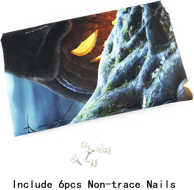 LB Halloween Tapestry Pumpkins Black Cat Dead Tree in Spooky Graveyard Full Moon Night with Witch Halloween Wall Hanging for Bedroom Living Room Dorm Decor 92.5x70.9 Inch