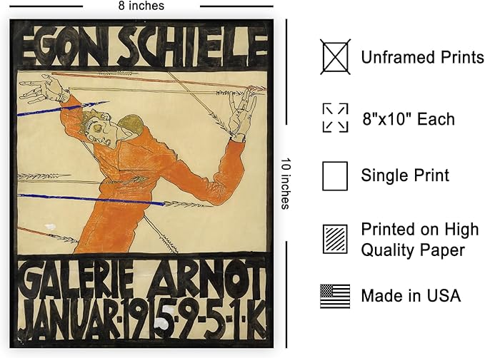 Poster Master Vintage Painting Poster - Retro Expressionism Print - Self Portrait as the Martyred St Sebastian - 8x10 UNFRAMED Wall Art - Gift for Artist, Friend - Wall Decor for Home, Office