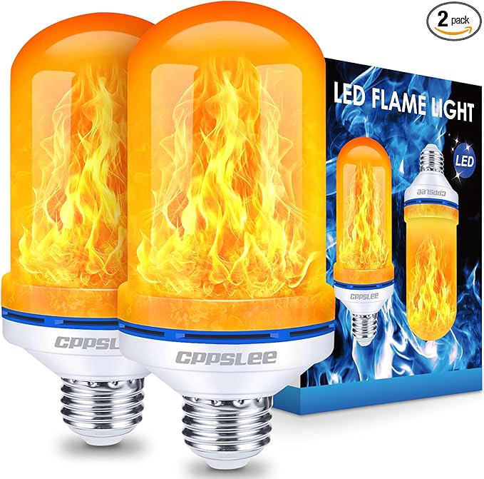 Halloween Decorations Upgraded LED Flame Light Bulbs, 4 Modes Flickering Light Bulbs, E26 Base Fire Flame Bulb, Christmas Lights Patio Outdoor Indoor Home Decor (Yellow, 2 Pack)