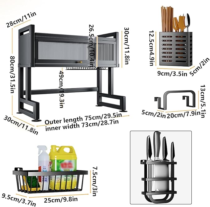 Home Furnishing Over The Sink Dish Drainer Drying Rack 3 Tier Over Sink Dish Rack for,oversink Dish Dry Rack,Space Saving Dish Drying Rack,Kitchen Sink Organizer countertop(White,75cm/29.5in)