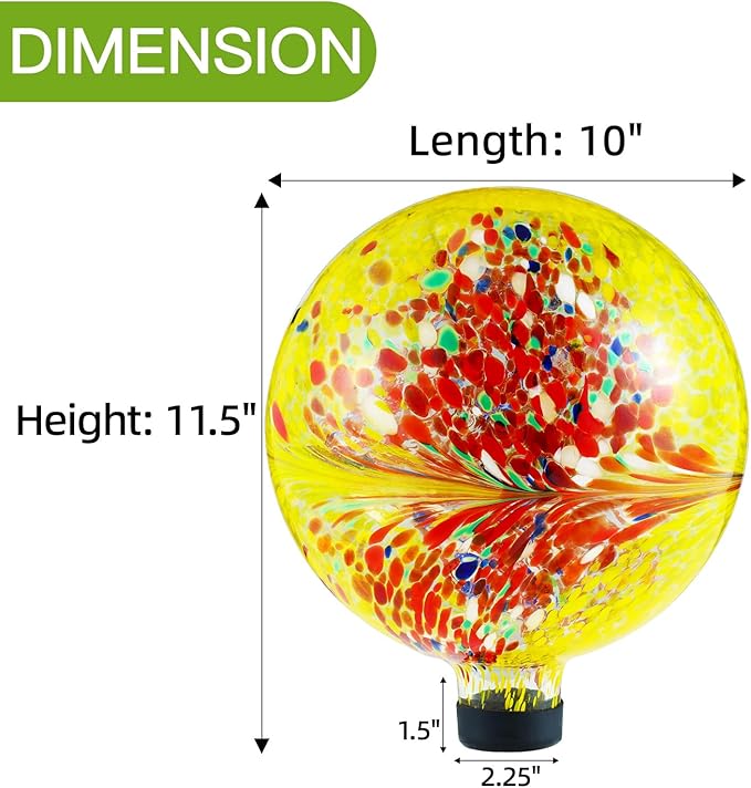 VOREEN 10-Inch Glass Gazing Ball, Outdoor Gazing Globe, Reflective Ball Yard Decoration for Homes, Patio, Lawn and Gardens, Gift for Mom Wife Friend, Phoenix Tail Design, Yellow