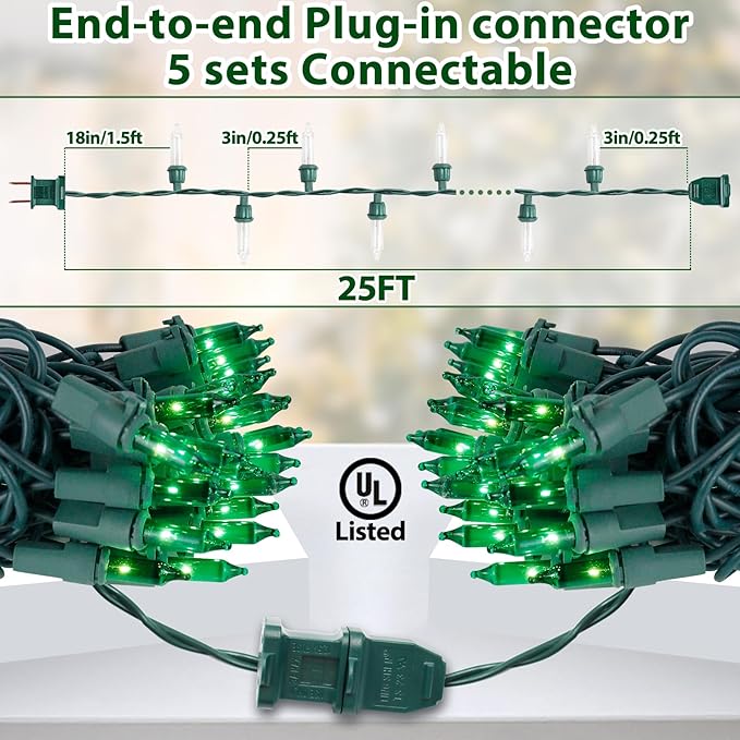 St. Patrick's Day Mini String Lights Green Christmas Lights, 25FT 100 Incandescent Bulbs Green Lights with Green Wire for Christmas Tree, Garland, Indoor & Outdoor St Patricks Day Decoration