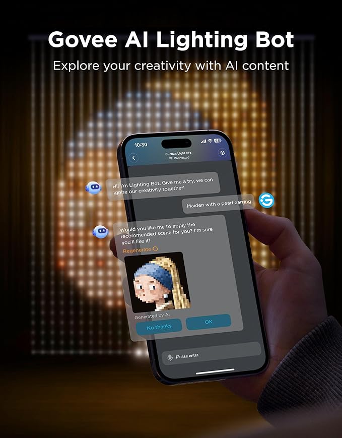 Govee Curtain Lights Pro, Upgraded 960 LEDs Smart Color Changing LED Curtain Lights with AIGC, Dynamic DIY String Lights for Bedroom Living Room Holiday Decor, Outdoor IP67 Waterproof, 5.41×5.77ft