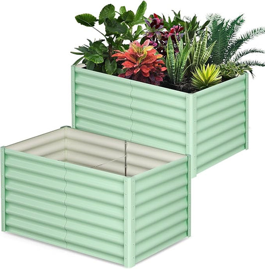 Large Outdoor Planter Boxes Kit Set of 2, 6x3x2ft Galvanized Raised Bed Planter with Open-Ended Base Design, Elevated for Outdoor Plants, Durable Raised Bed for Gardening,Green