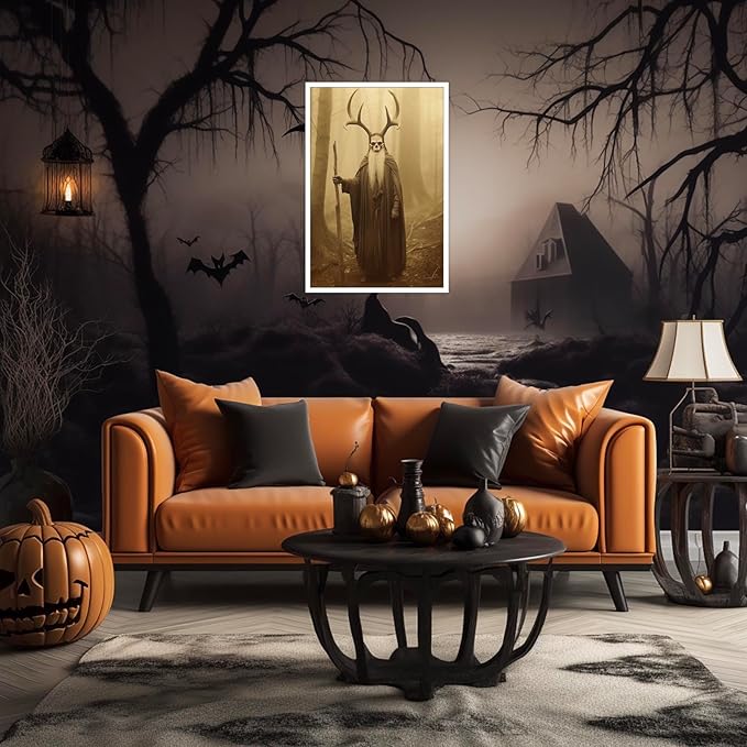 Skeleton Halloween Decor Occult Druid of the Forest Poster Canvas Wall Art Vintage Spooky Print Gothic Room Decor Dark Academia Decorations Bedroom Creepy Skull Picture 16X24inch Unframed