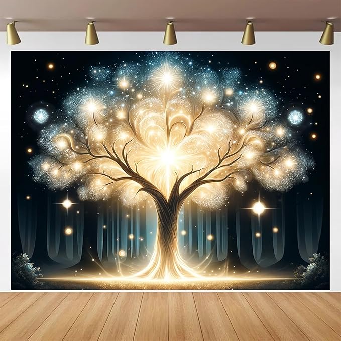 BlissYard Glowing Spirit Tree UV Black Light Tapestry 78x59 Inches Art Color Neon Light Background Bedroom Living Room Wall Party Decoration Fantasy Magical Forest Luminous Tree of Life Backdrop