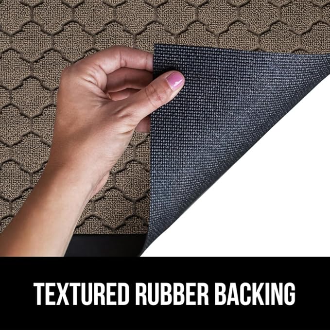 GORILLA GRIP 100% Waterproof All-Season WeatherMax Doormat, 47x35, US Designed Natural Rubber, Stain and Fade Resistant, Low Profile Indoor Outdoor Door Mats, Easy Clean Patio Mat, Latte Quatrefoil