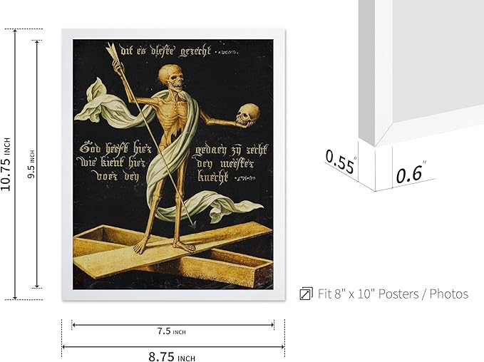 Poster Master Vintage Medieval Poster - Retro Gothic Print - Gift for Artist, Friend - Allegory of Life and Death, Skeleton, Dark, Skull - Wall Decor for Home, Living Room, 8x10 White Framed