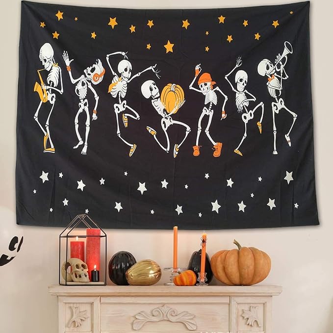 NASKY Halloween Wall Tapestry - Skull Trippy Black and White for Room Party Decor (59.1" X 78.7" - 150x200cm)