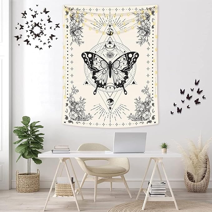 Lunerfex Boho Butterfly Tapestry Small Tapestry Tarot Tapestries Moon Phase Aesthetic Tapestries Wall Hanging for Bedroom and Living Room Decor Butterfly 60×80 Inches