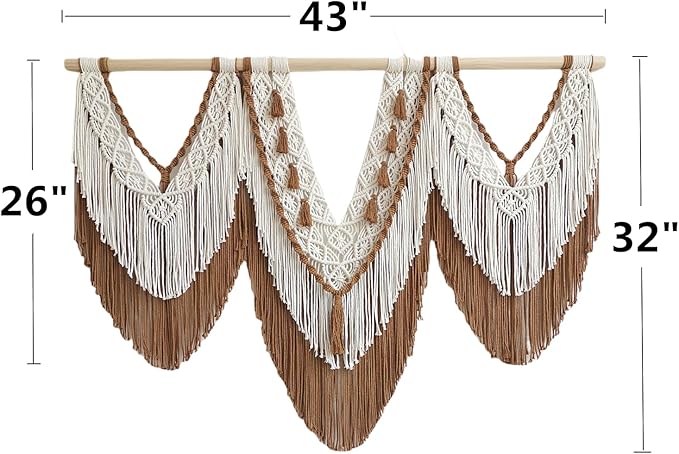 large macrame wall hanging - Boho Tapestry Macrame Wall Decor Art- Chic Bohemian Handmade Woven Tapestry Home Decoration for Bedroom Living Room Apartment Wedding Party - 43"x32" (Beige-Brown)
