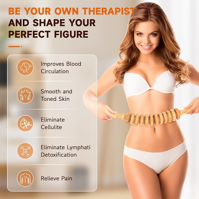 3-in-1 Wood Therapy Massage Tools Lymphatic Drainage Massager Maderoterapia Kit Wooden Gua Sha Massager Body Sculpting Tools for Muscle Pain Relief, Anti-Cellulite, Body Contouring and Shaping
