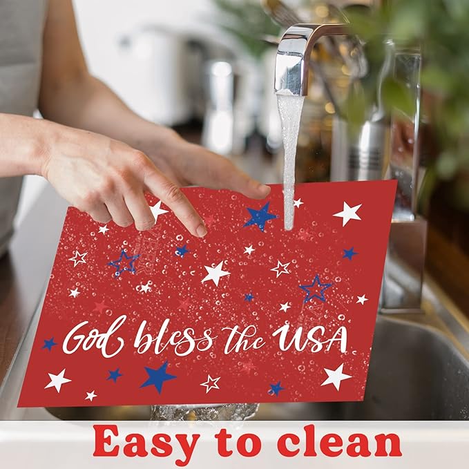 Memorial Day Placemat Set of 6 Patriotic Freedom Stars Place Mats 4th of July Veterans Plastic Table Mats Independence Day Holiday Table Placemats for Indoor Outdoor Party Dining