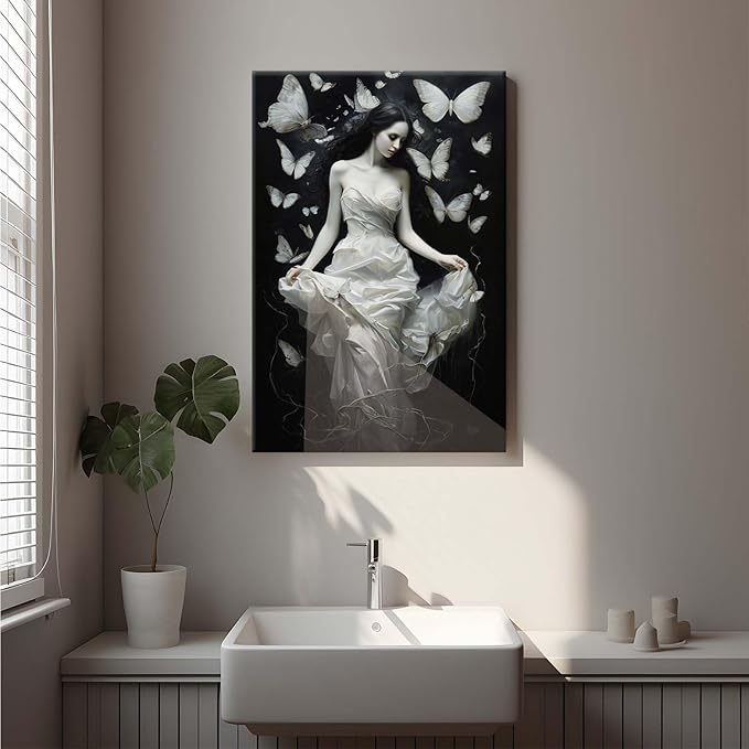 JFHCQJPK Vintage Gothic Feminine Canvas Wall Art Print Butterfly Poster Moody Preppy Wall Art Dark College Decor for Home Bedroom12x16in Frameless