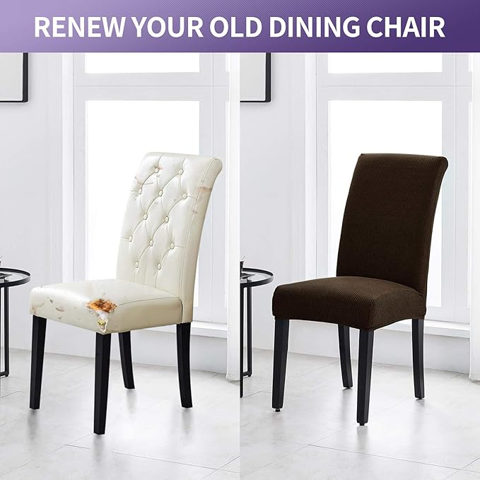 Joccun Chair Covers for Dining Room Set of 4,Dining Chair Slipcovers Stretch Dining Room Chair Covers Seat Protector,Washable Parsons Chair Cover for Home,Banquet(Seal Brown,4 Pack)