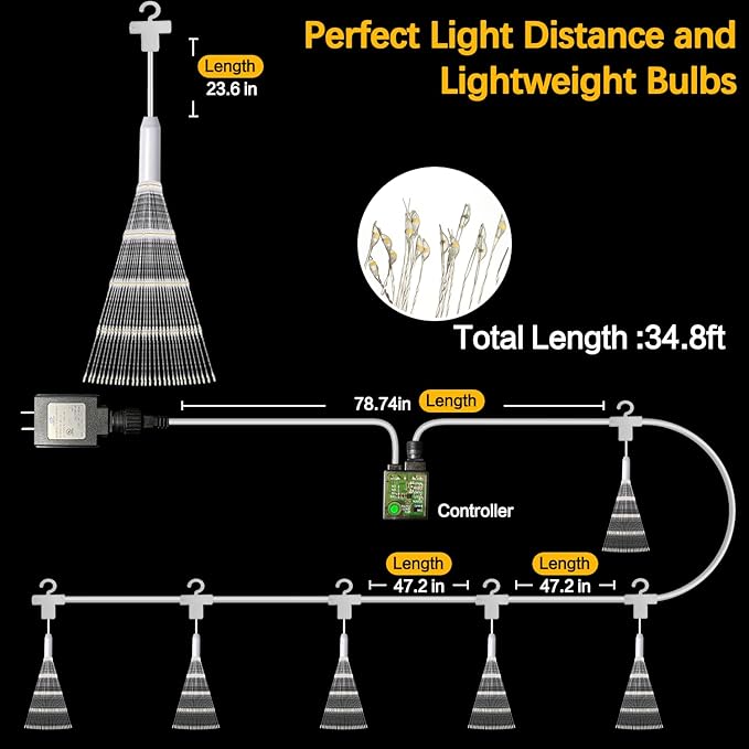 Firework Lights 6 Pack 180 LED Copper Wire Starburst With 8 Models, Power Supply Fairy With Remote Control, Waterproof Outdoor Hanging