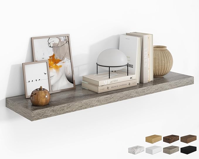 RICHFOCUS 48Inch Floating Shelves for Wall 1 Pack Shelves for Bedroom|Kitchen|Bathroom Wall Mounted Rustic Wood Floating Shelf with Invisible Brackets for Books|Storage|Decor, Grey