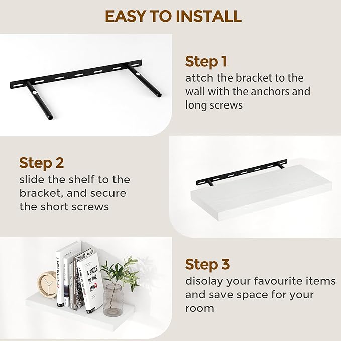 72 Inch Floating Shelves White, 72 x 9 Rustic Wooden Fireplace Mantel, 9 Inch Floating Shelf for Wall, Farmhouse Wall Shelves for Home Storage & Display