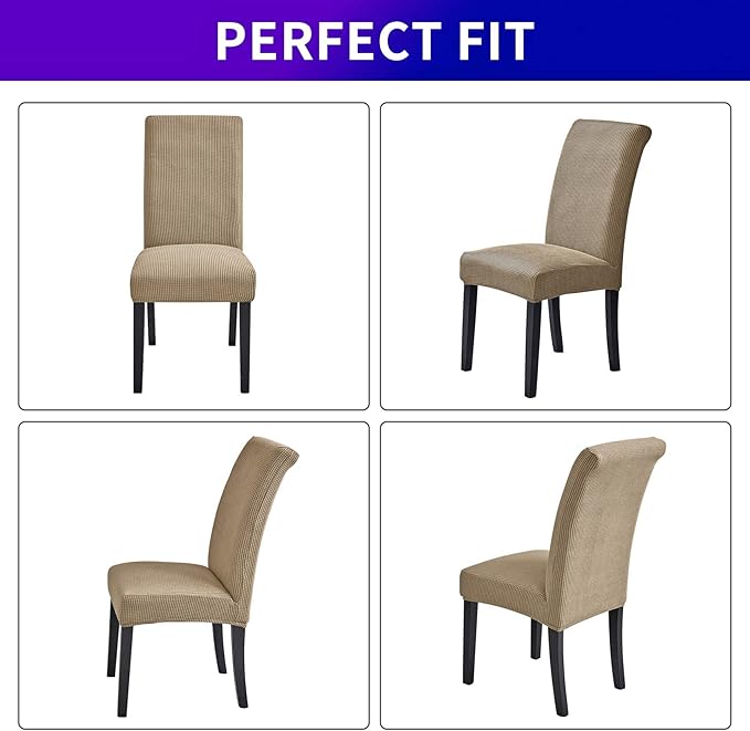 Howhic Stretch Chair Covers for Dining Room Set of 8, Removable Washable Dining Room Chair Covers, Dining Chair Slipcovers Seat Protector, Great Decor for Home and Banquet (Tan, 8 Pack)