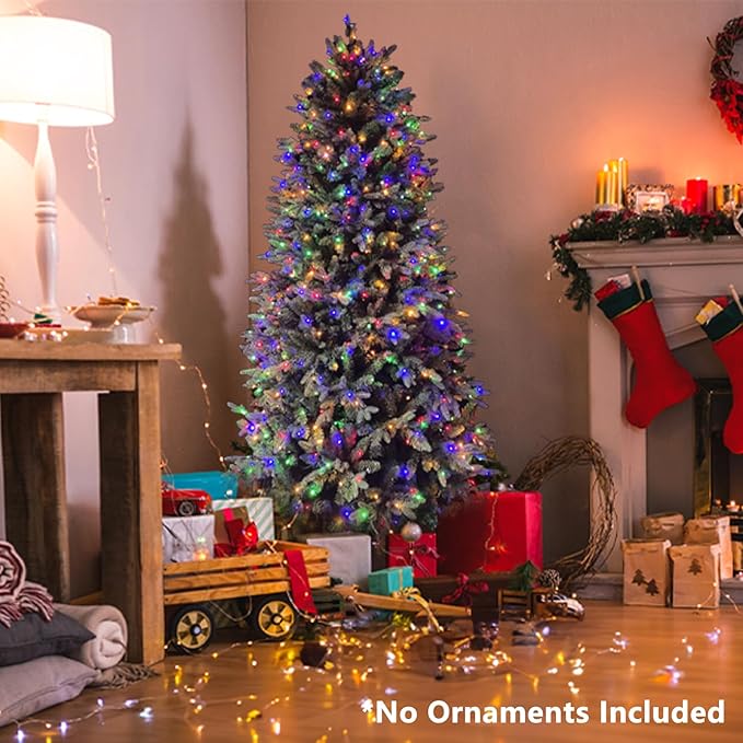 7.5ft Pre-lit Artificial Christmas Tree with 798 Warm White & Multi-Color LED Lights, 1900 Branch Tips, 3-Minute Quick Power Connect Pencil Xmas Tree for Holiday Decoration Home and Party