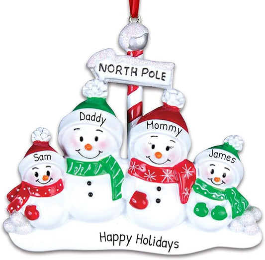 3D Snowman Family of 4 Christmas Ornament 2025 Personalized Family Christmas Ornaments 2025 | Winter Holiday Snowmen Personalized Tree Ornaments Customizable Gifts for Snow People of Four Ornament
