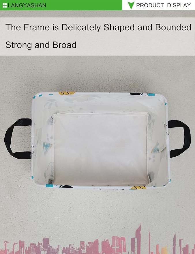 LANGYASHAN Rectangular Storage Bin Collapse Canvas Fabric Cartoon Storage Basket with Handles for Organizing Home Kitchen Boys and Girls Toys Office Closet Shelf Baskets (Rec space astronaut)
