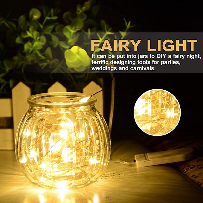 String Lights,Waterproof LED String Lights Fairy String Lights Starry ,Battery Operated String Lights for Indoor&Outdoor Decoration Wedding Home Parties Christmas Holiday. (Warm White, 10Ft/4pc)