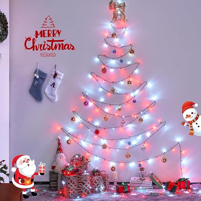 JMEXSUSS 66ft 200 LED Red and White Christmas Lights, Outdoor String Plug-in, Expandable for Tree Outside Party Home Decorations